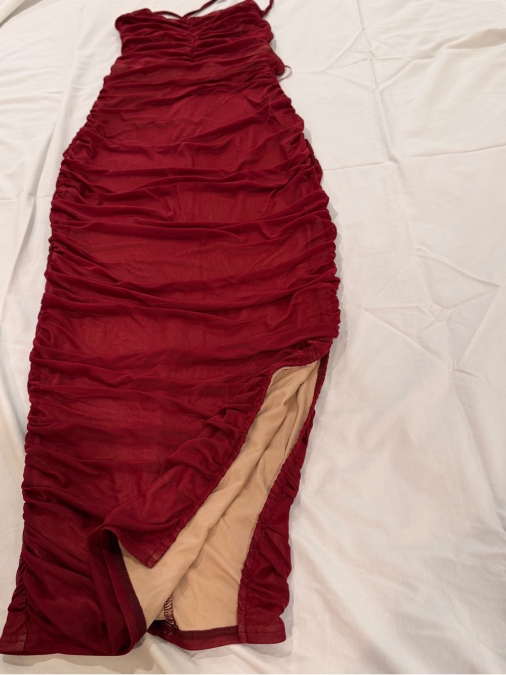 Forever 21 Ruched Burgundy Midi Skirt